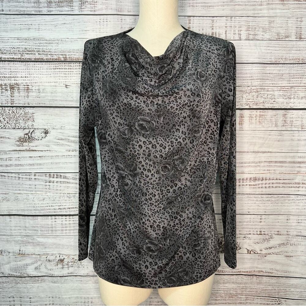 Y2K‎ Cowl Neck Animal Print Rose Whimsigoth Top Nexxen 2 XL